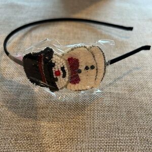 Beaded Black and White Snowman/Holiday Headband